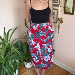 Vintage Floral Cotton Midi Skirt